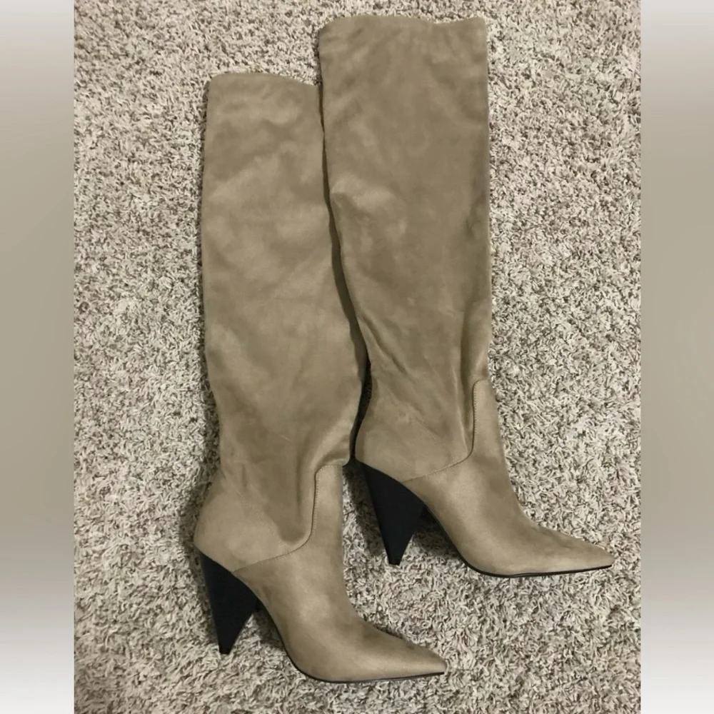 Ingido Rd. Leather Pointed Toe Over Knee Boots